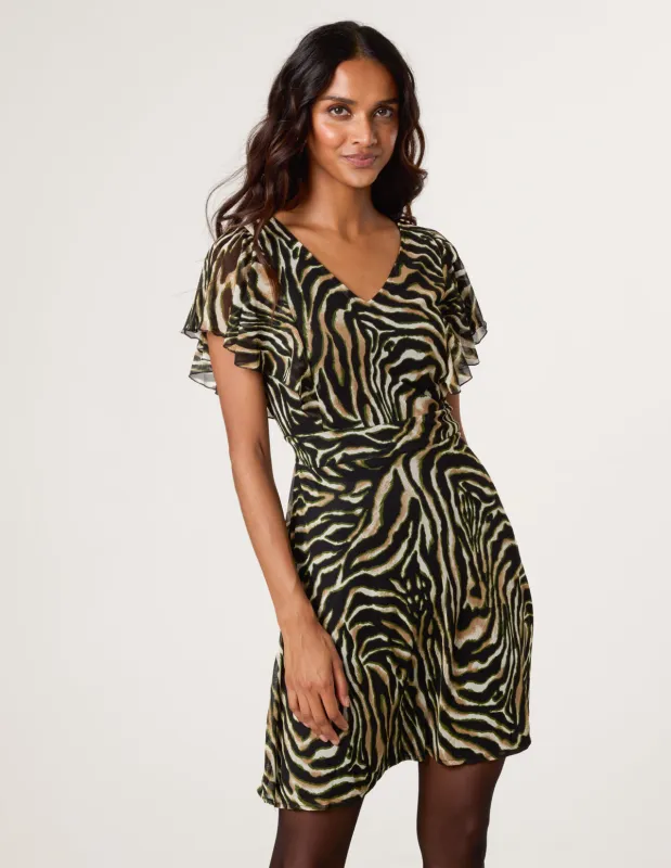 Animal Print Frill V Neck Mini Mesh Dress made by Blue Vanilla