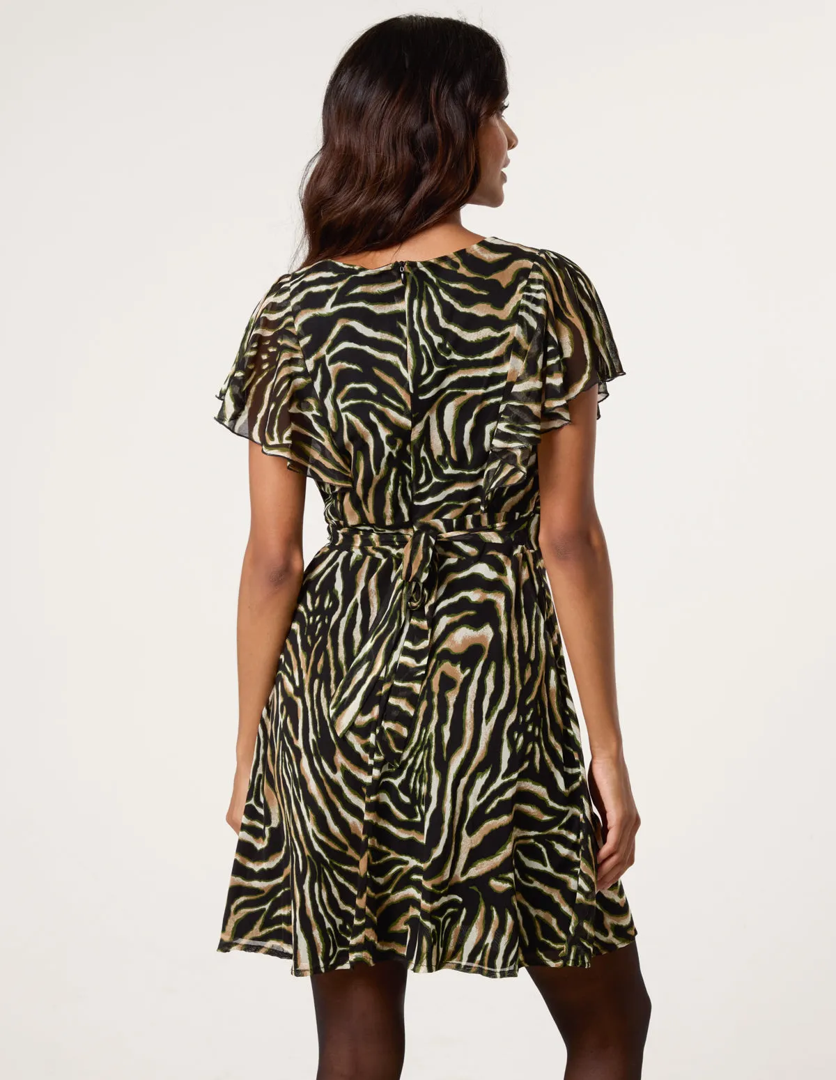 Animal Print Frill V Neck Mini Mesh Dress sold by Blue Vanilla product image thumbnail 4