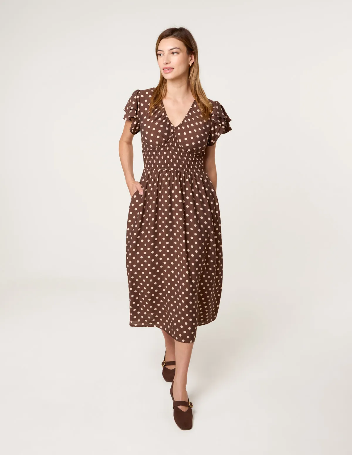 Polka Dot Double Frill Shirred Midi Dress sold by Blue Vanilla product image thumbnail 3