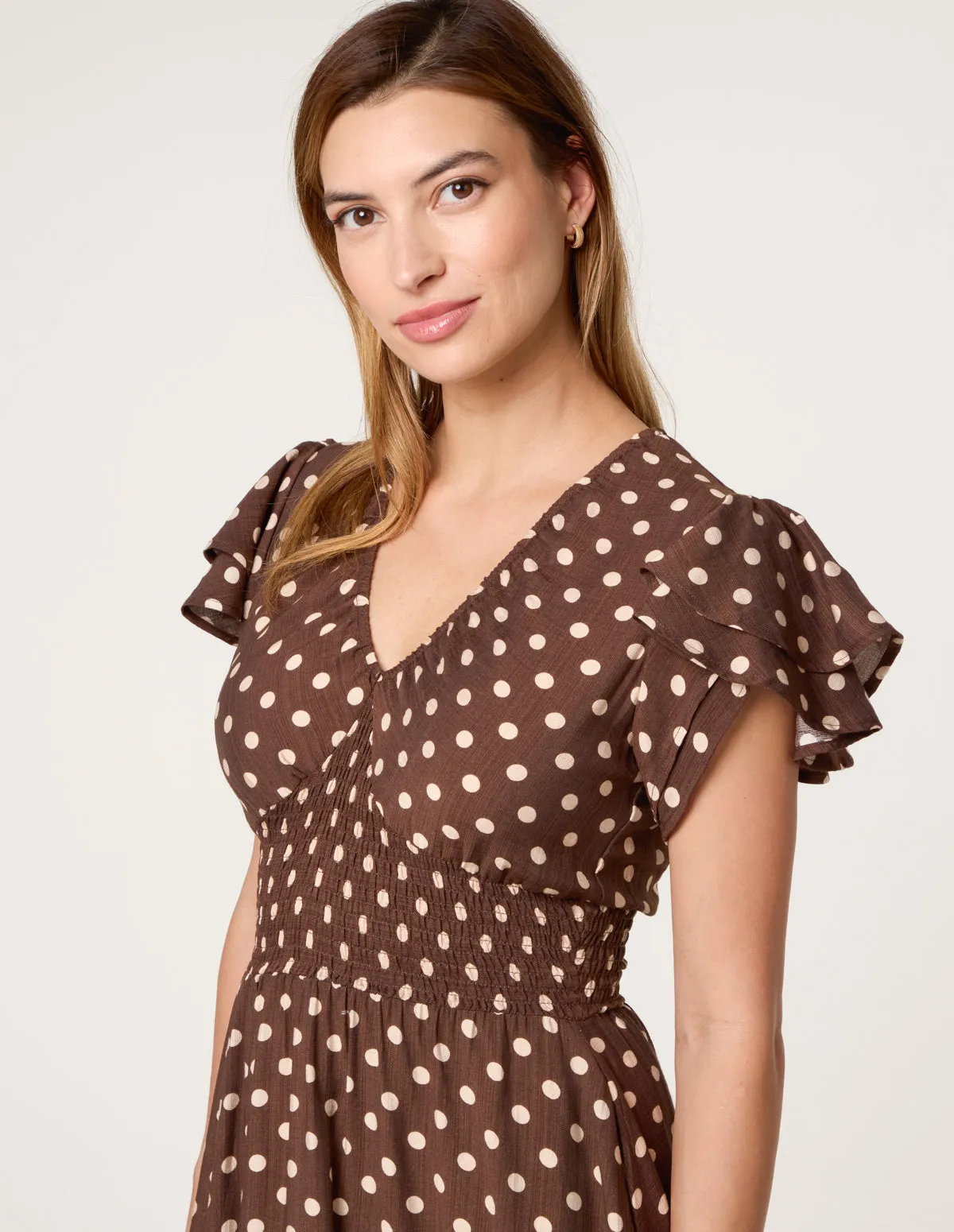 Polka Dot Double Frill Shirred Midi Dress sold by Blue Vanilla product image thumbnail 2
