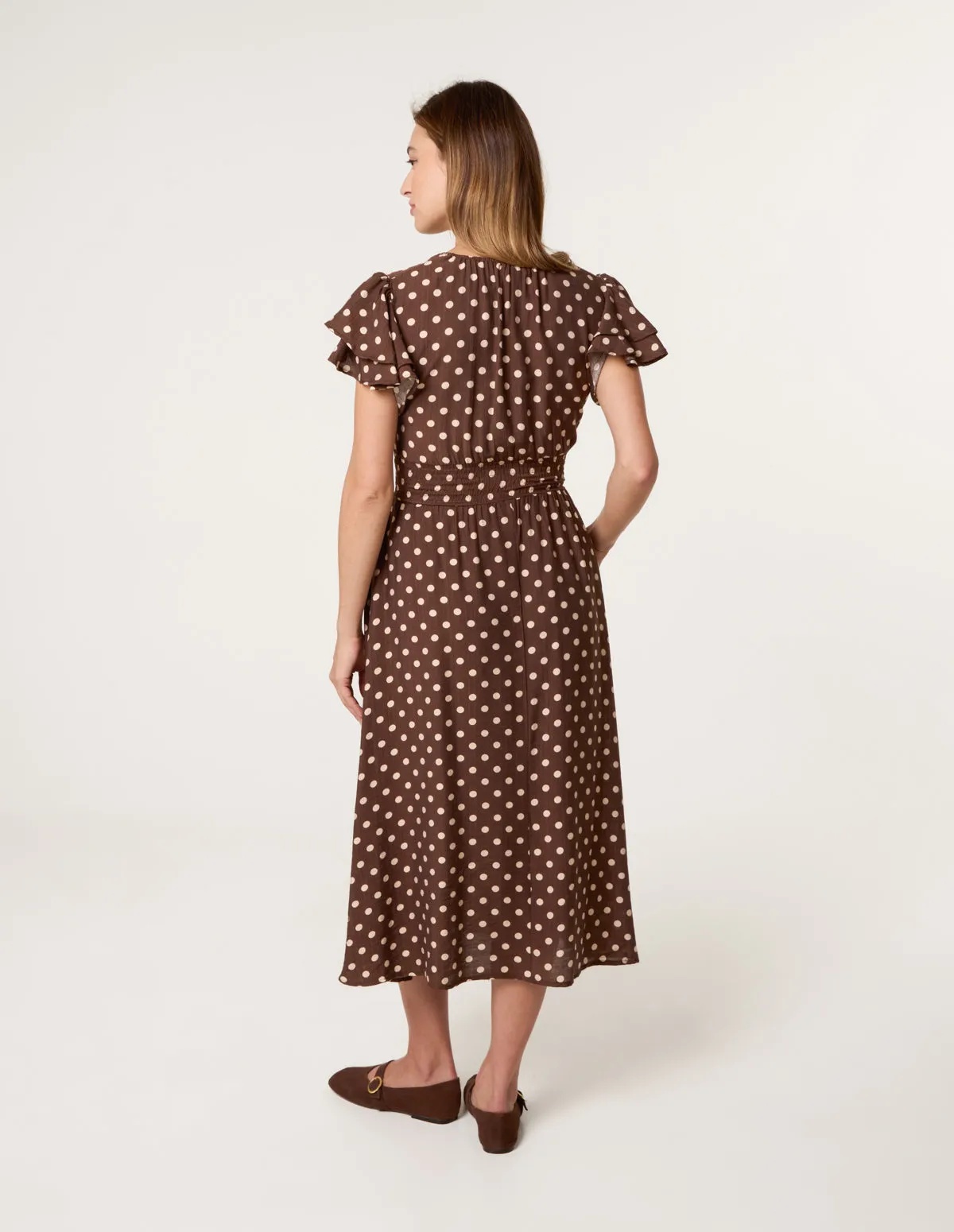 Polka Dot Double Frill Shirred Midi Dress sold by Blue Vanilla product image thumbnail 4