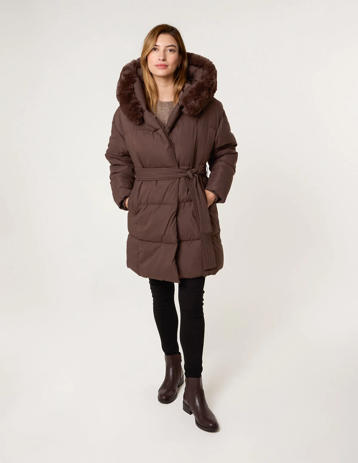 Faux Fur Hood Puffer Coat sold by Blue Vanilla