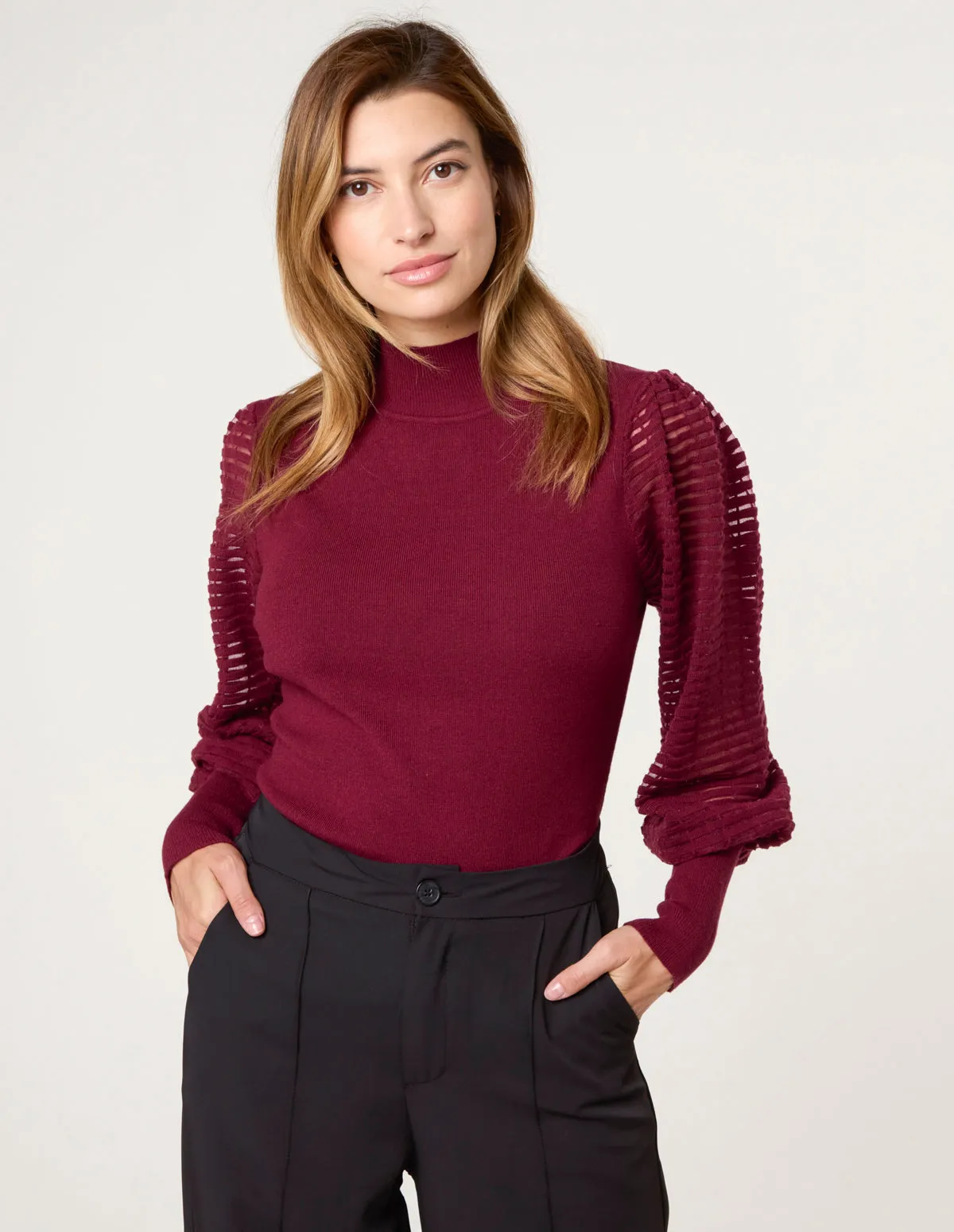 Semi-Sheer Mesh Panel Long Sleeve Jumper sold by Blue Vanilla product image thumbnail 4