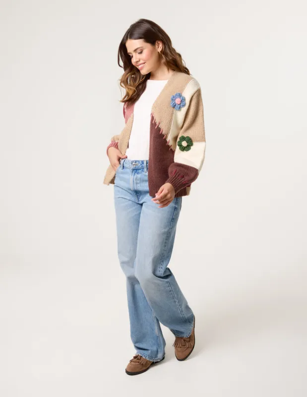 3D Flower Knit Colour Block Cardigan sold by Blue Vanilla
