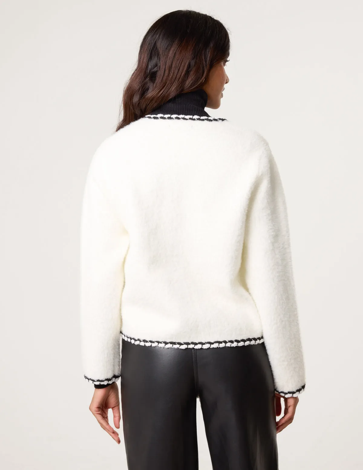 Fluffy Knit Contrast Trim Button Front Cardigan sold by Blue Vanilla product image thumbnail 4