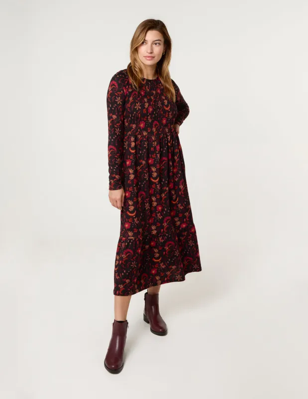 Frill High Neck Shirred Waist Paisley Dress sold by Blue Vanilla