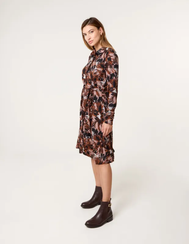 Abstract Printed Short Belted Shirt Dress sold by Blue Vanilla