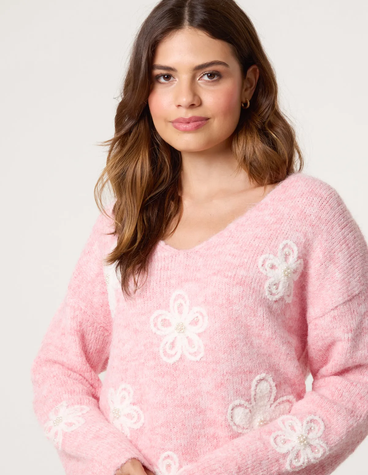 V Neck Flower And Pearl Jumper sold by Blue Vanilla product image thumbnail 2