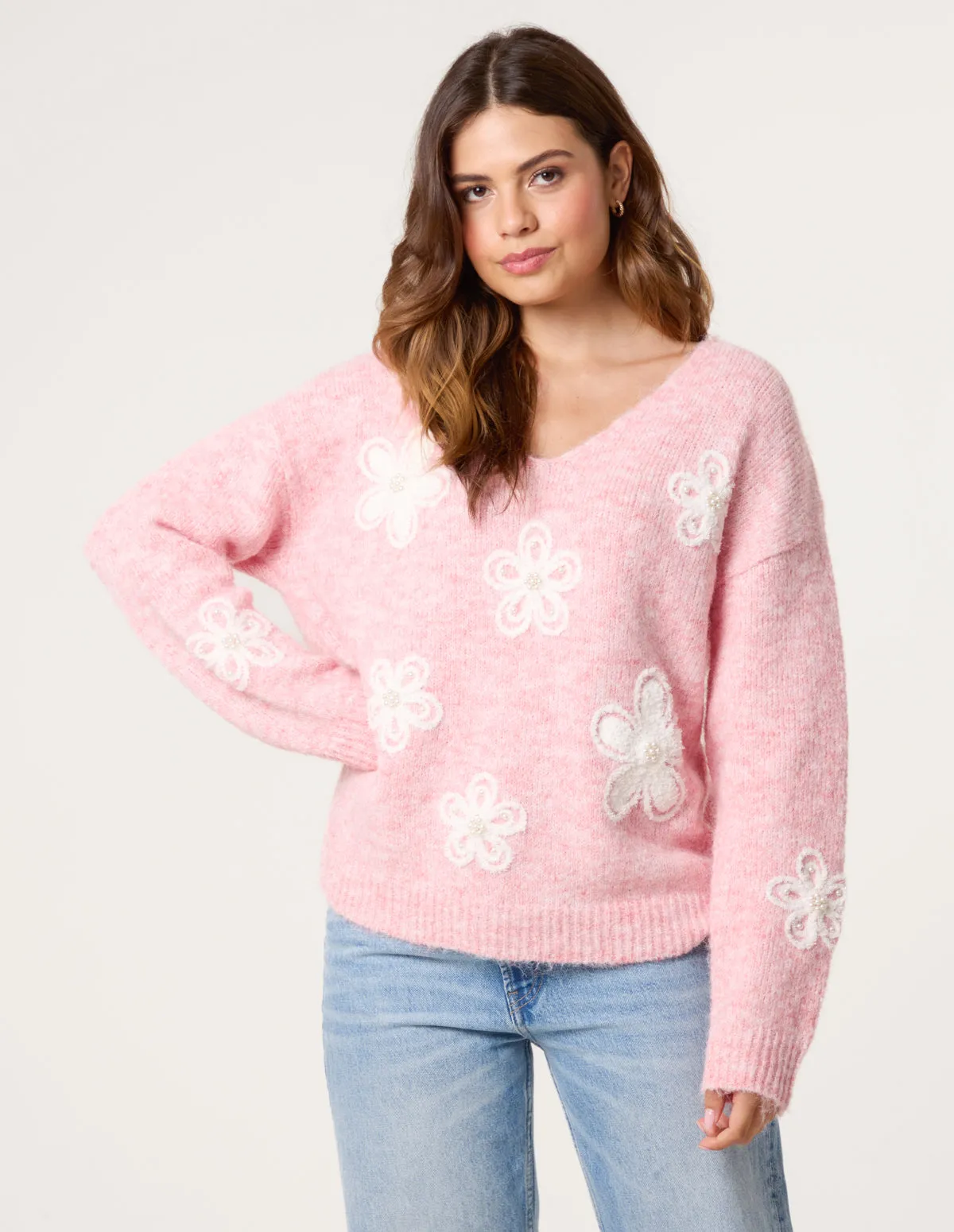 V Neck Flower And Pearl Jumper sold by Blue Vanilla