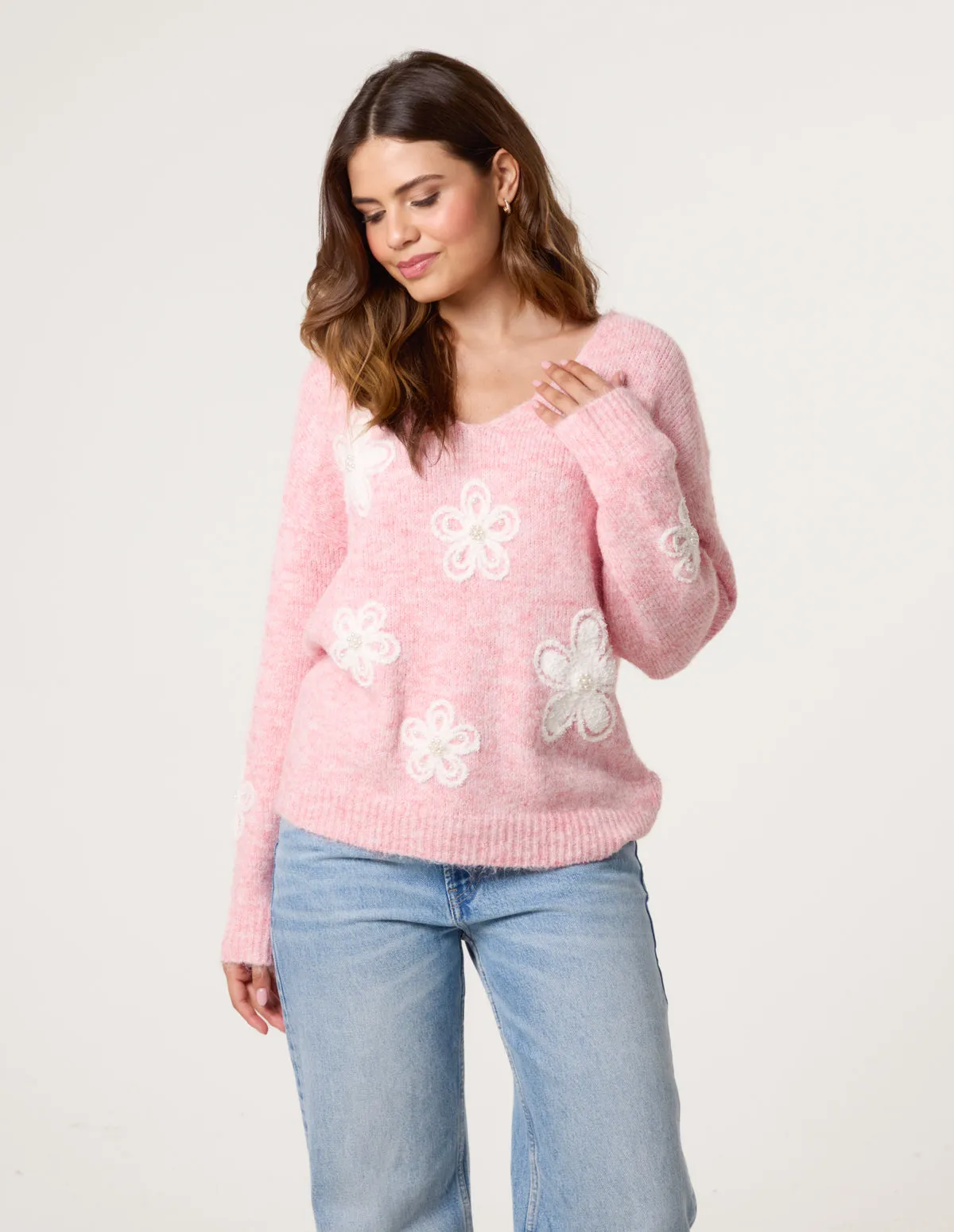 V Neck Flower And Pearl Jumper sold by Blue Vanilla product image thumbnail 3