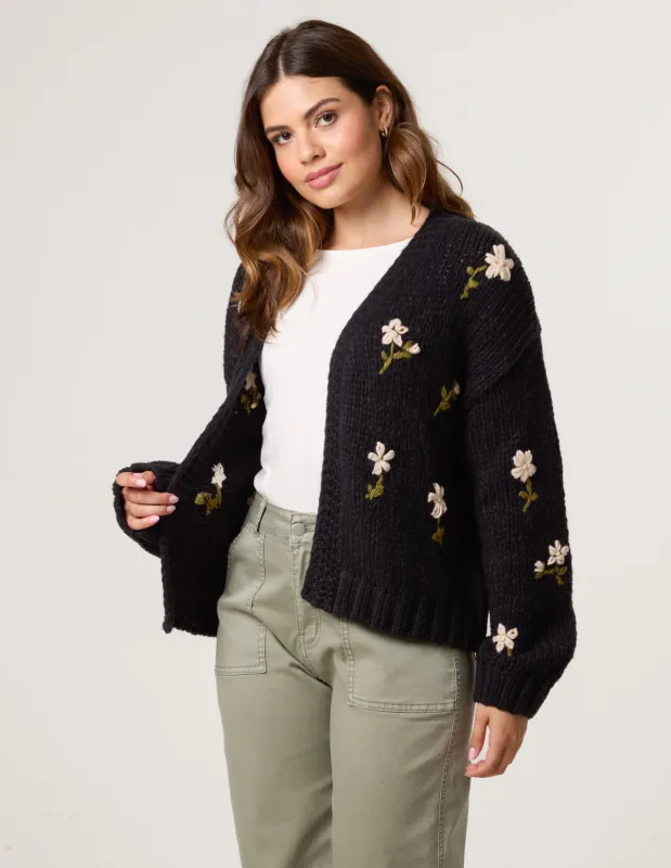 Flower Embroidery Detailed Cardigan sold by Blue Vanilla