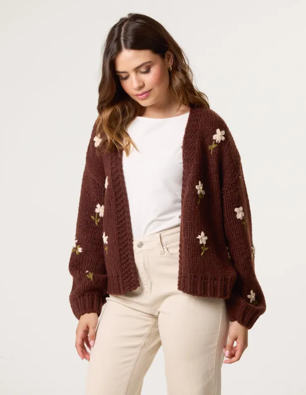 Flower Embroidery Detailed Cardigan sold by Blue Vanilla