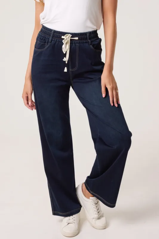 Elasticated Waist Jeans With Tie sold by Blue Vanilla
