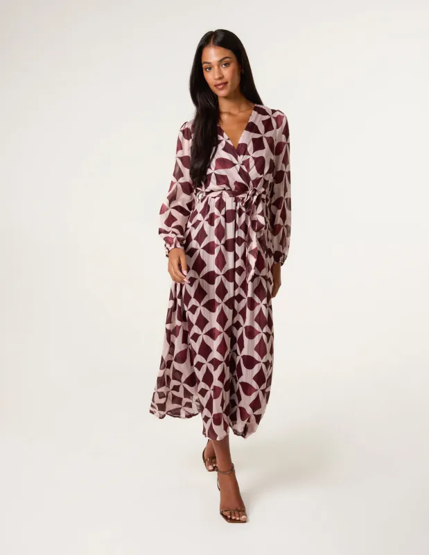 Geometric Metallic Wrap Maxi Dress sold by Blue Vanilla