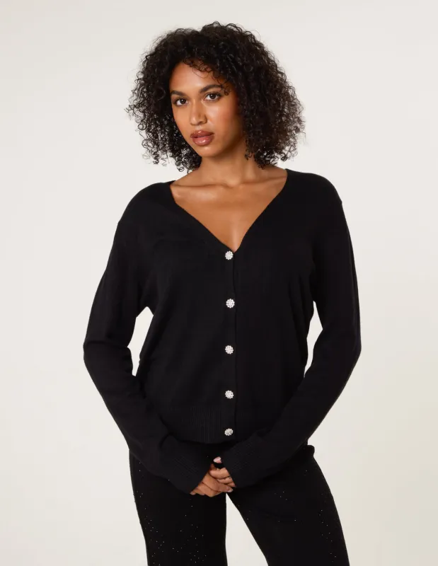 V Neck Diamante Button Cardigan sold by Blue Vanilla