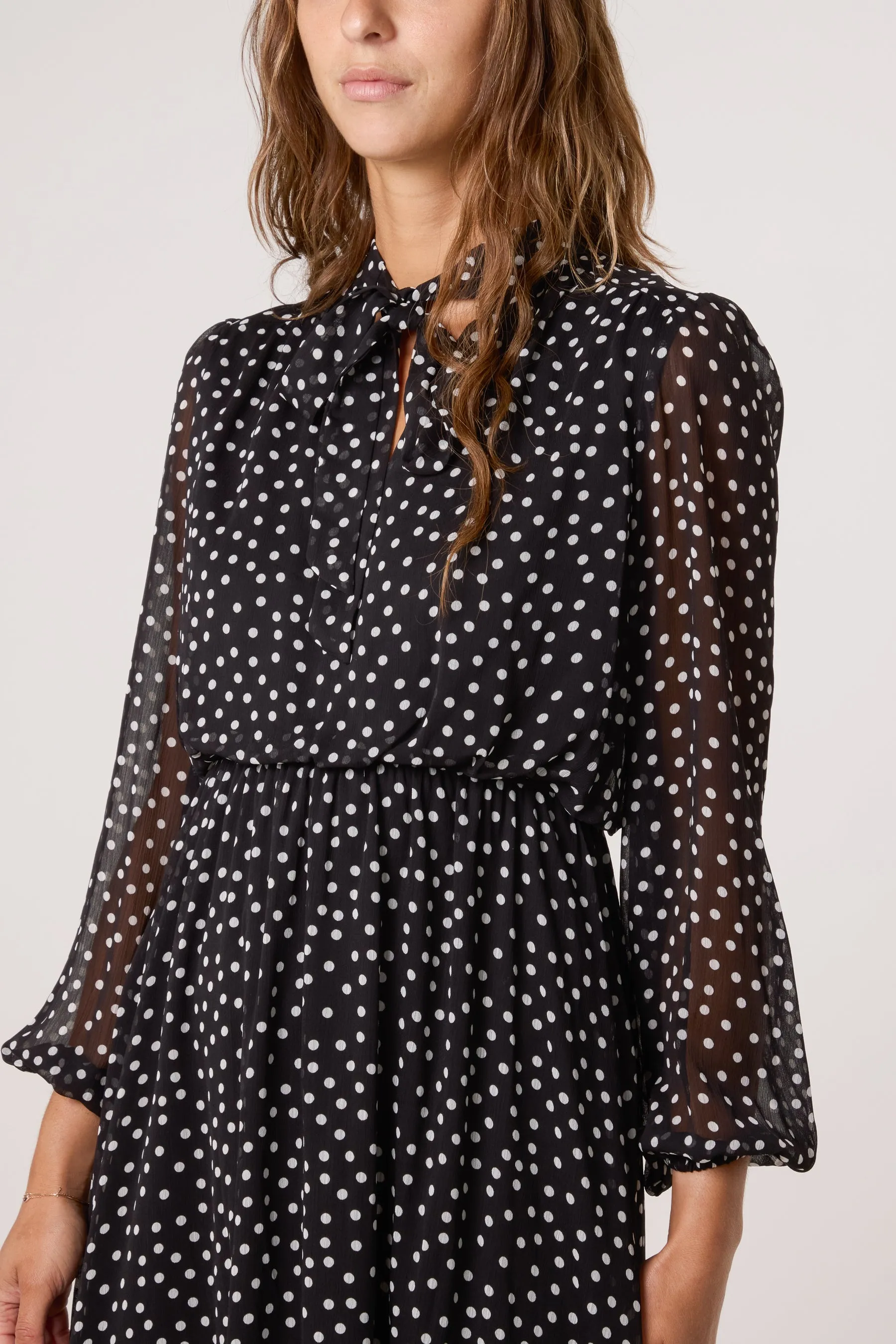 Polka Dot Tie Neck Midi Dress sold by Blue Vanilla product image thumbnail 4