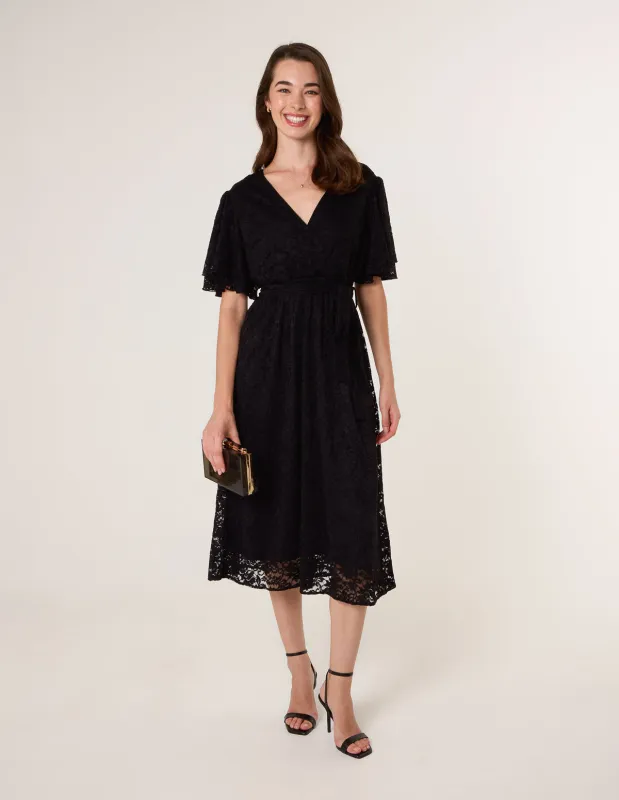 Double Angel Sleeve Lace Midi Dress sold by Blue Vanilla