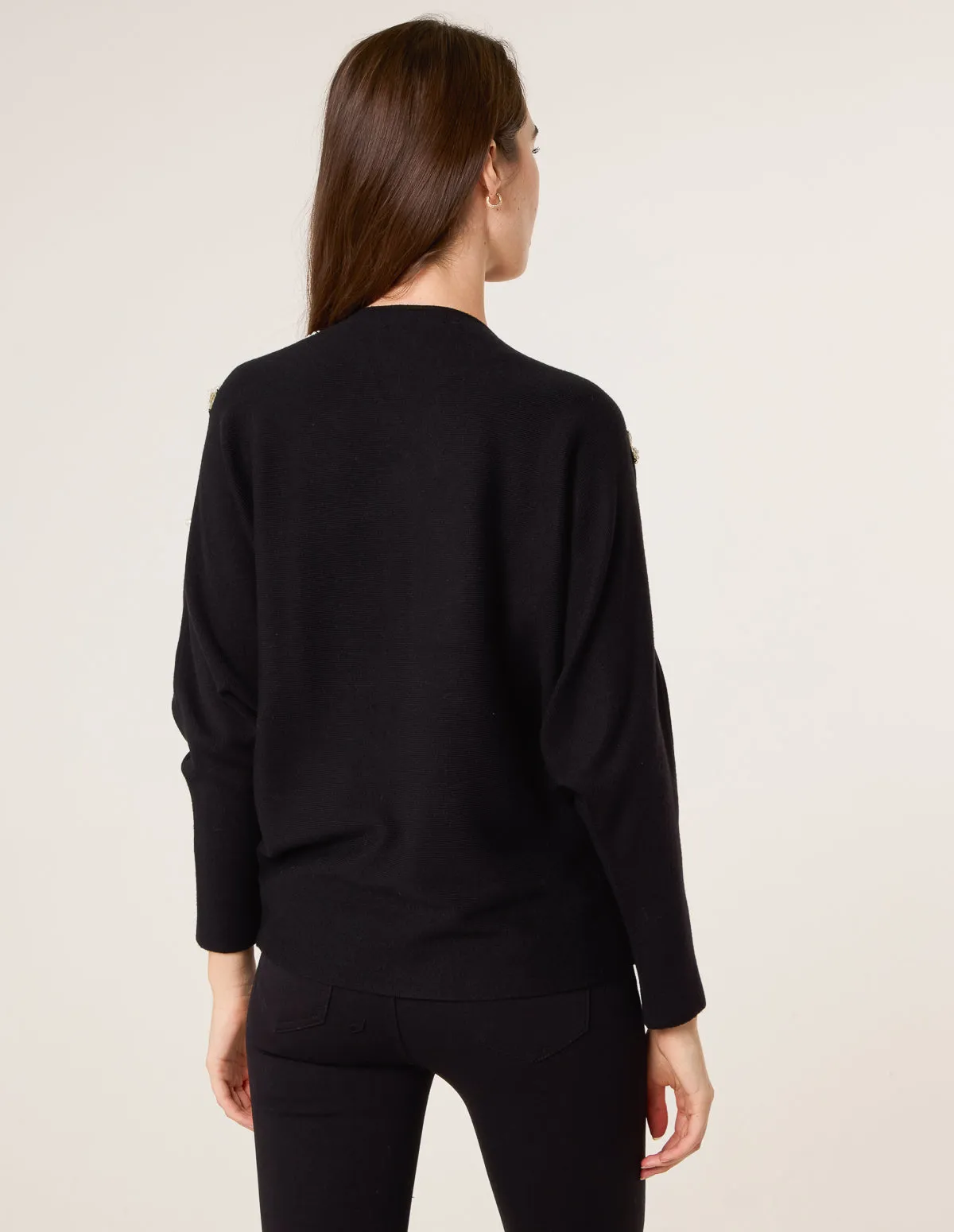 V-Neck Batwing Shoulder Pearl Detailing Jumper sold by Blue Vanilla product image thumbnail 5