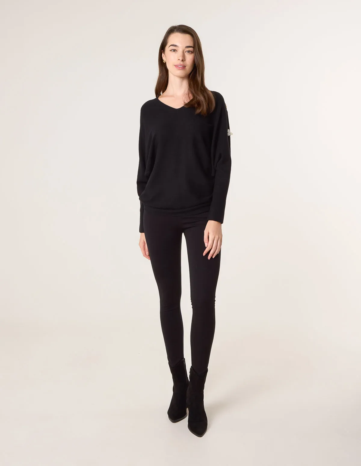 V-Neck Batwing Shoulder Pearl Detailing Jumper sold by Blue Vanilla product image thumbnail 4