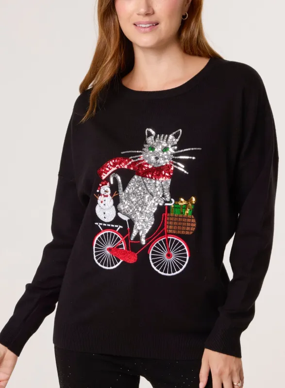 Christmas Cat On A Bike Jumper sold by Blue Vanilla
