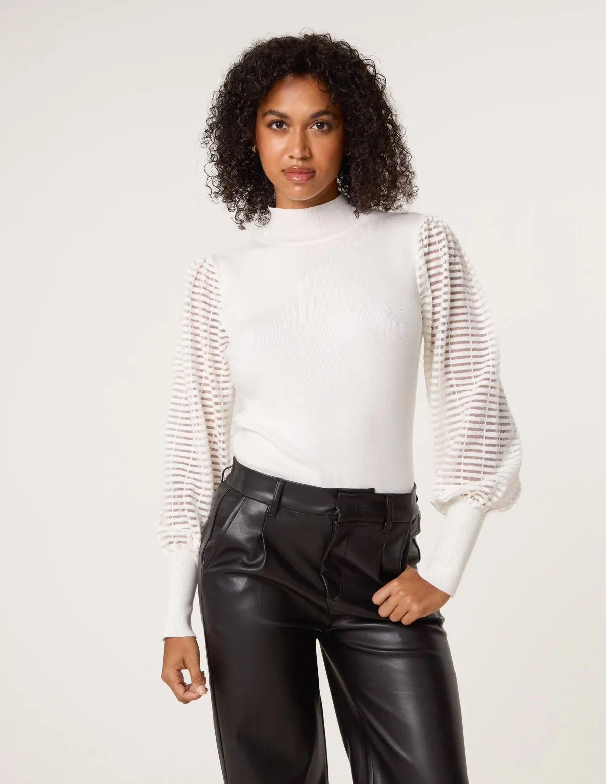 Semi-Sheer Mesh Panel Long Sleeve Jumper sold by Blue Vanilla product image thumbnail 2