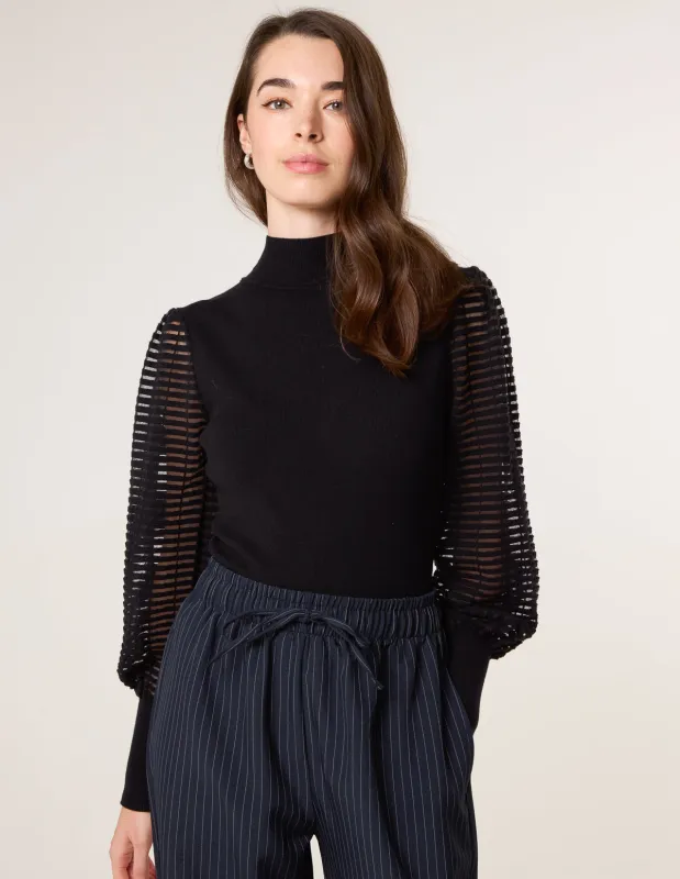 Semi-Sheer Mesh Panel Long Sleeve Jumper sold by Blue Vanilla