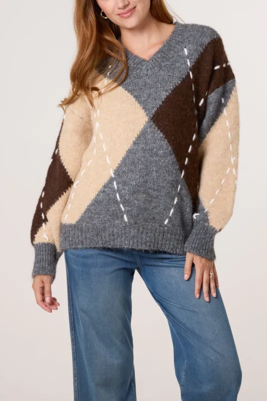 Argyle Knitted Patterned Jumper sold by Blue Vanilla