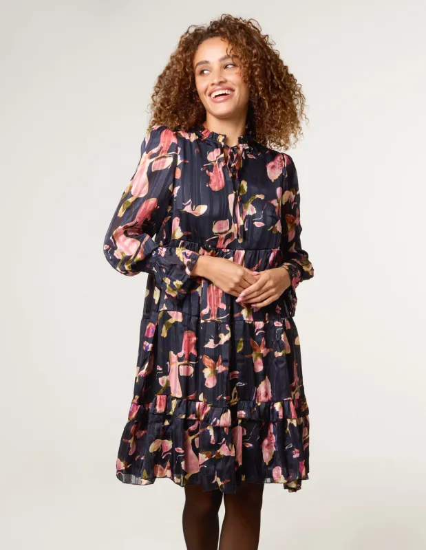 Tie Neck Floral Chiffon Smock Dress sold by Blue Vanilla