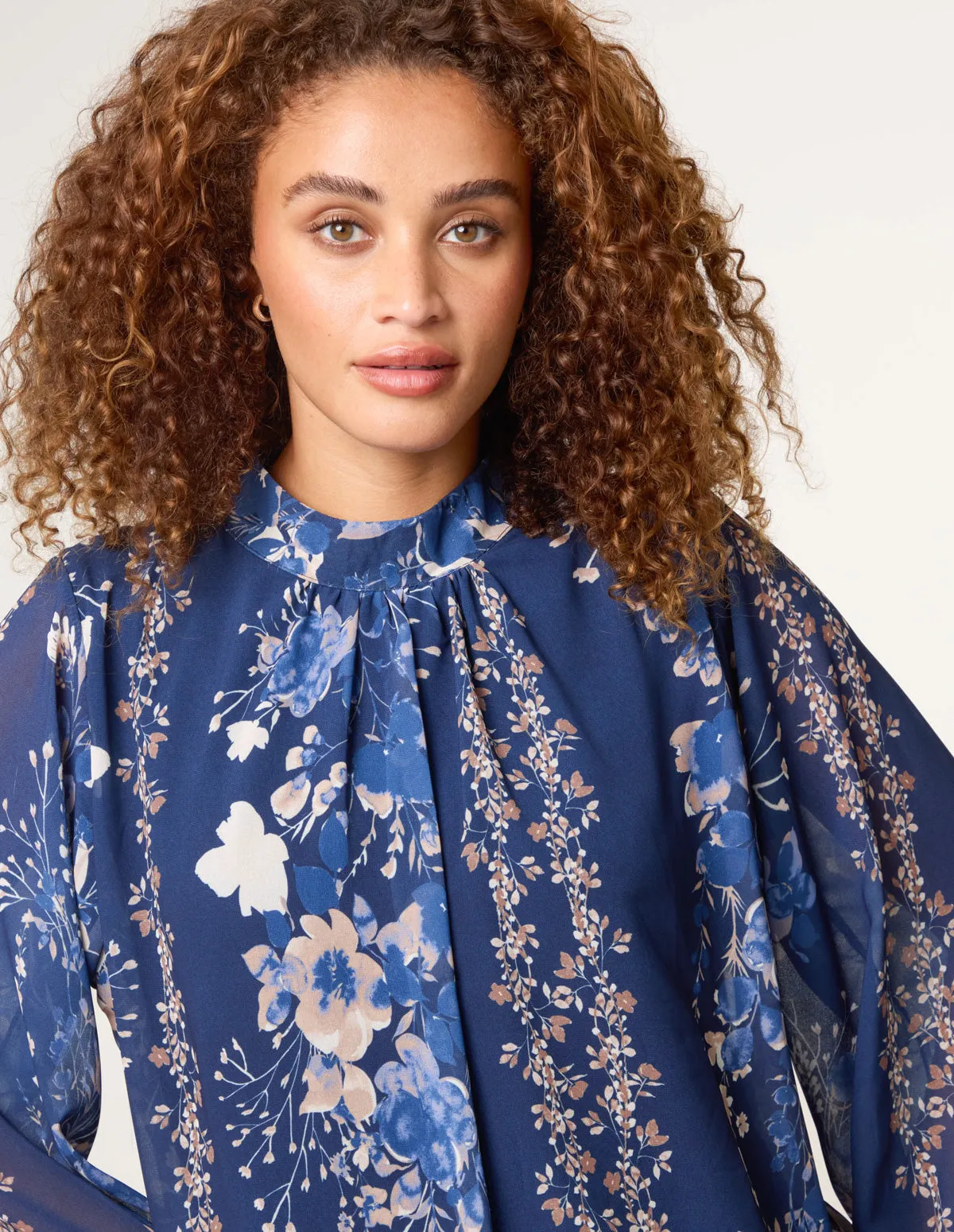 High Neck Puffball Floral Blouse sold by Blue Vanilla product image thumbnail 2
