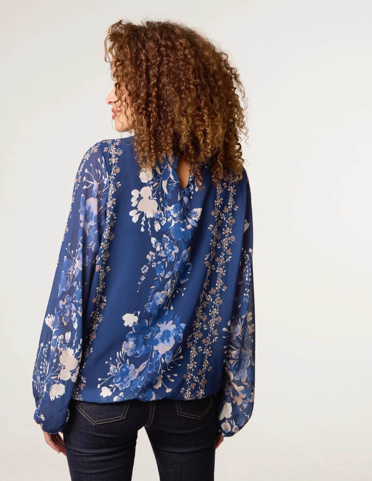 High Neck Puffball Floral Blouse sold by Blue Vanilla product image thumbnail 4