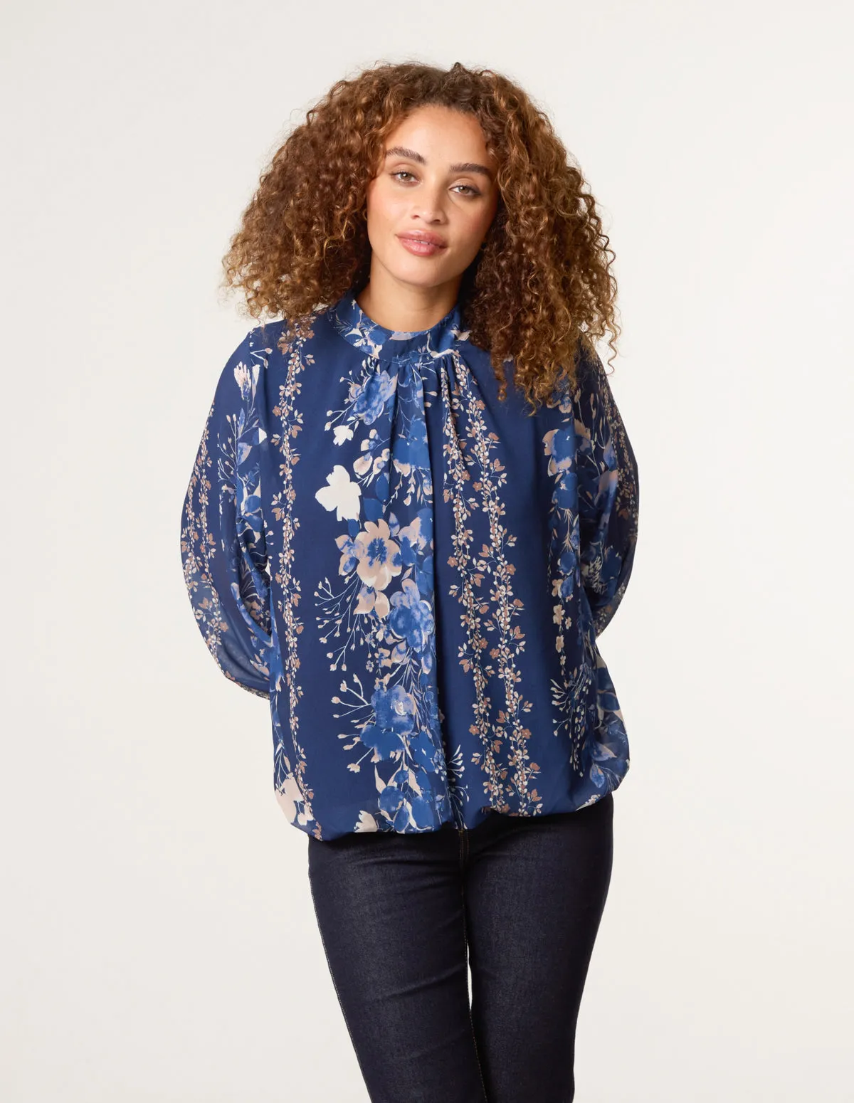 High Neck Puffball Floral Blouse sold by Blue Vanilla product image thumbnail 3