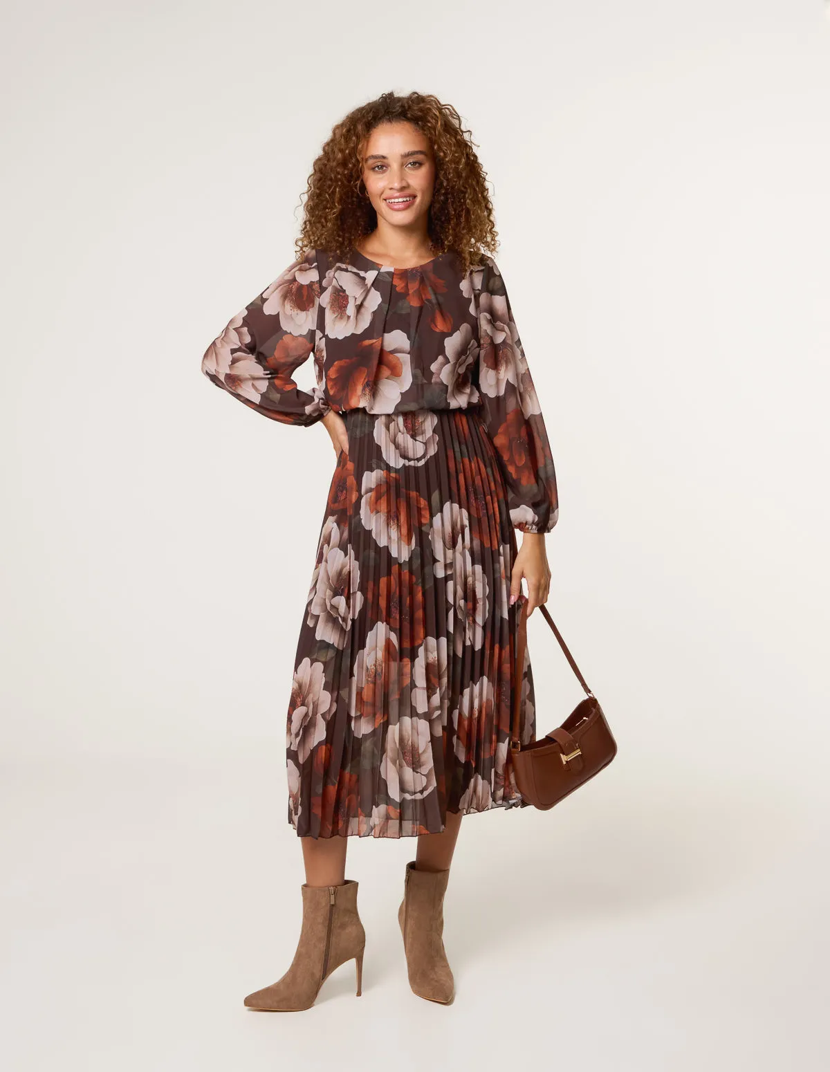 Large Watercolour Floral Scoop Neck Puffball Pleated Dress sold by Blue Vanilla