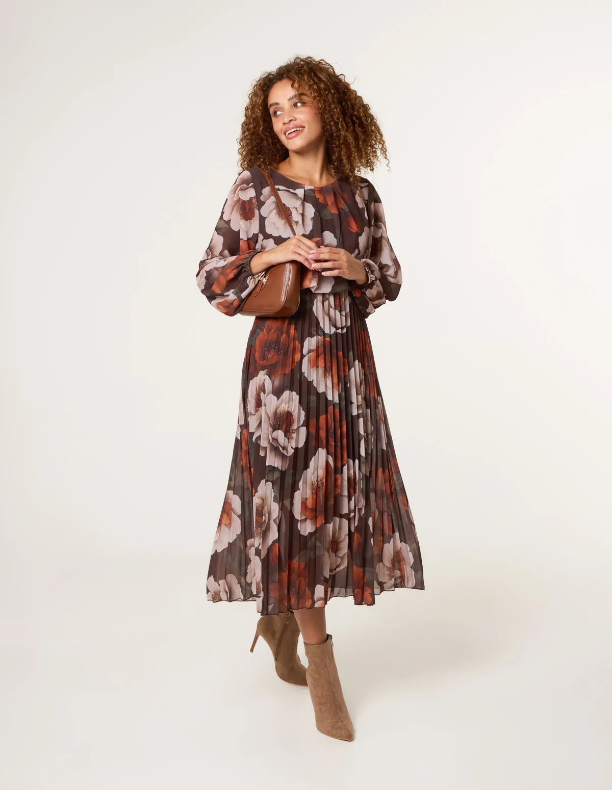 Large Watercolour Floral Scoop Neck Puffball Pleated Dress sold by Blue Vanilla product image thumbnail 2