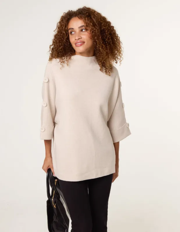 High Neck Fabric Button Sleeve Jumper sold by Blue Vanilla