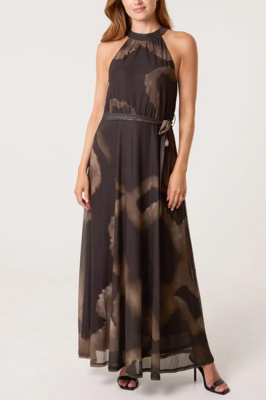 Printed Mesh Halterneck Belted Maxi Dress sold by Blue Vanilla
