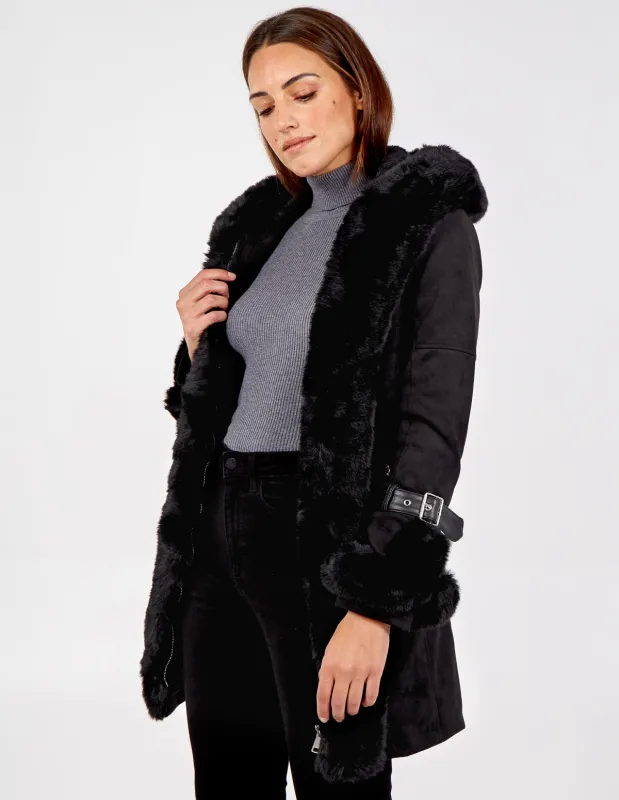 Edge to Edge Fur Trim Hood Coat sold by Blue Vanilla