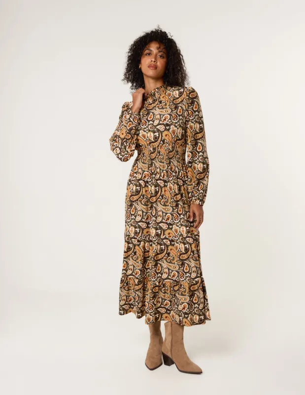 Paisley High Neck Shirred Waist Dress sold by Blue Vanilla
