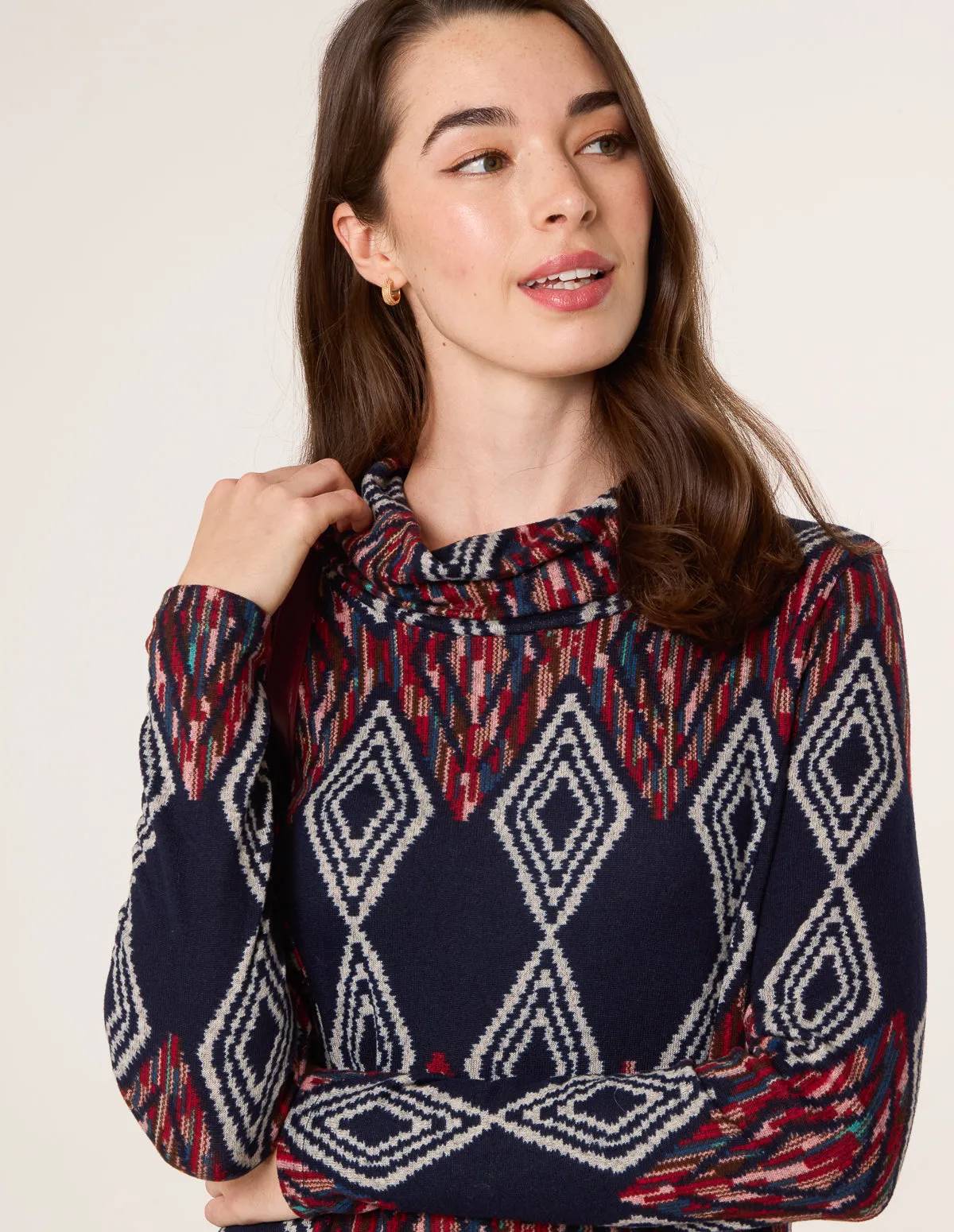 Printed Draped Cowl Neck Long Sleeve Dress sold by Blue Vanilla product image thumbnail 3