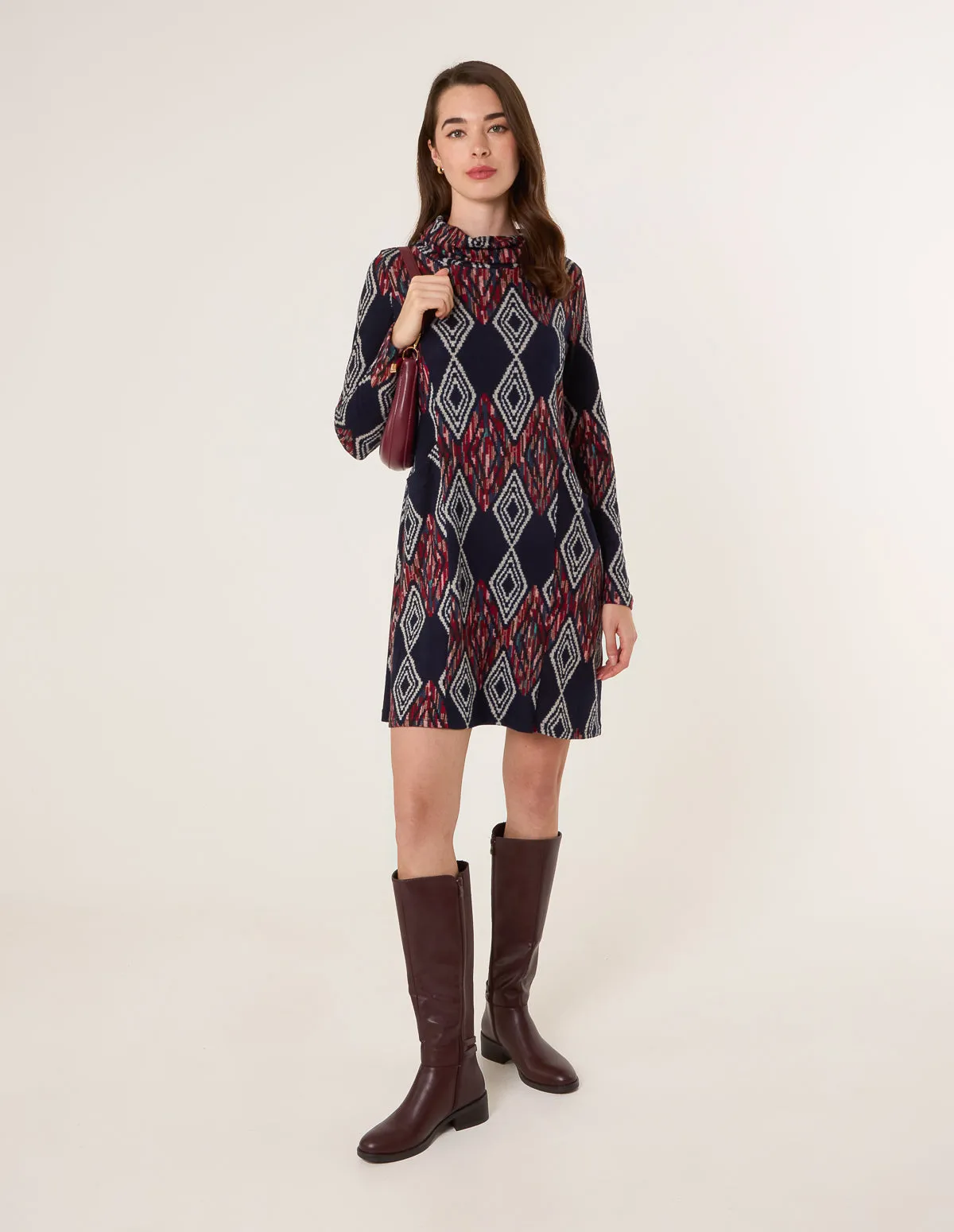 Printed Draped Cowl Neck Long Sleeve Dress sold by Blue Vanilla product image thumbnail 2