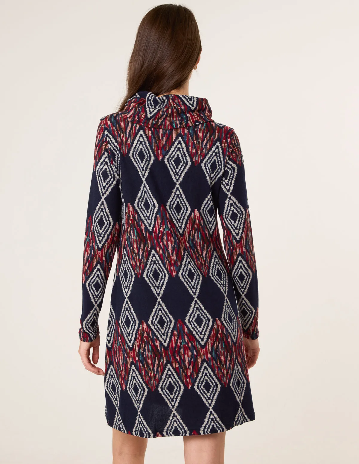 Printed Draped Cowl Neck Long Sleeve Dress sold by Blue Vanilla product image thumbnail 4