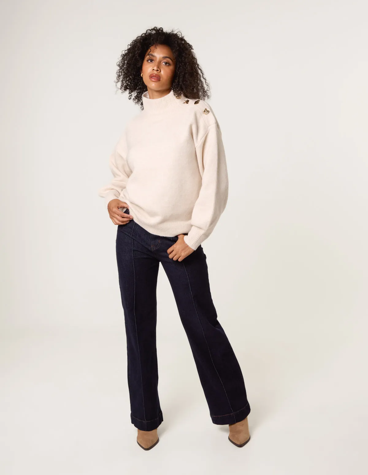 Turtle Neck Shoulder Brooch Detailed Jumper sold by Blue Vanilla product image thumbnail 3