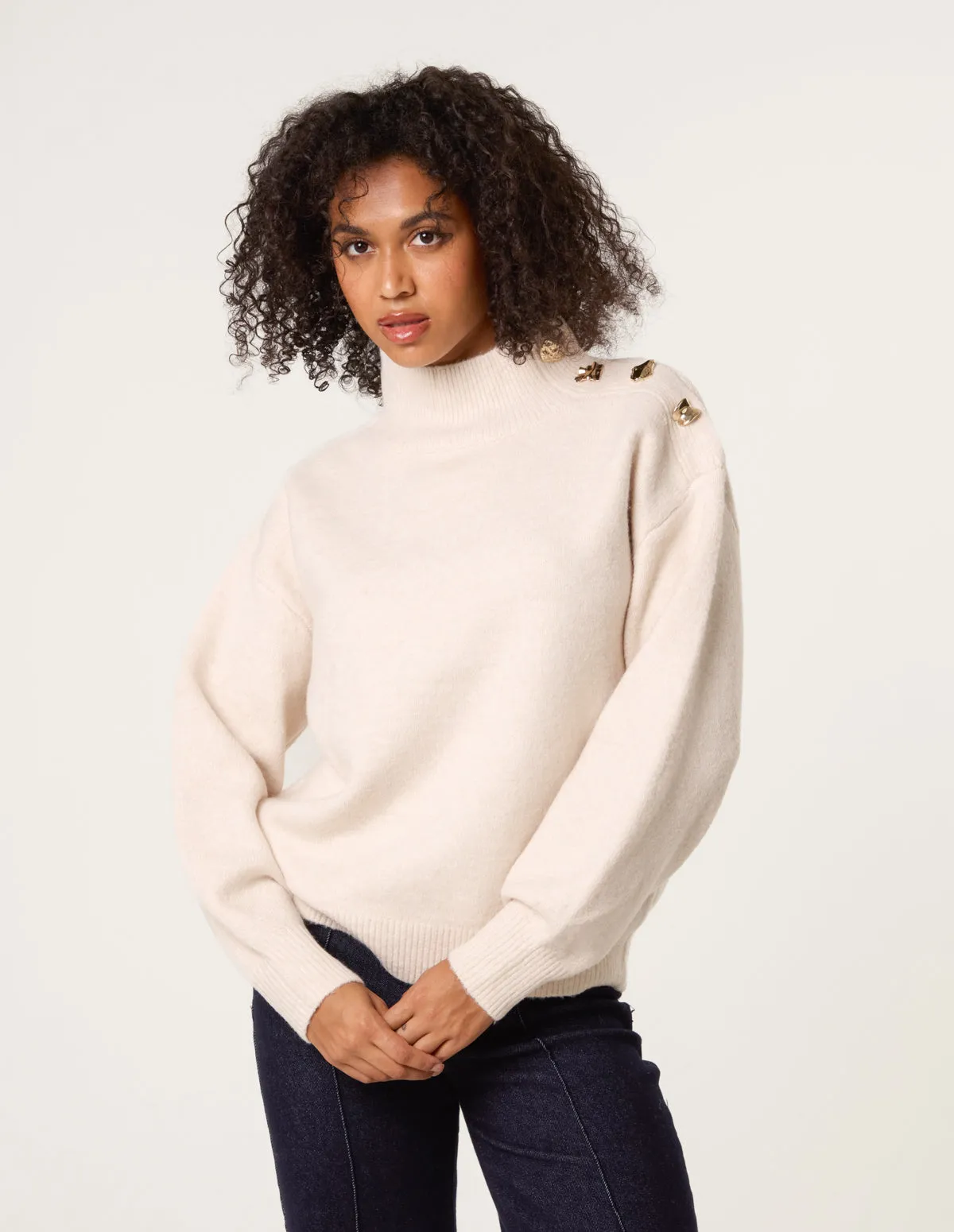 Turtle Neck Shoulder Brooch Detailed Jumper sold by Blue Vanilla