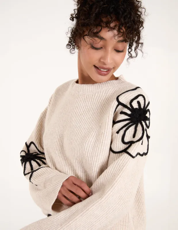 Flower Sleeve Embroidery Jumper sold by Blue Vanilla