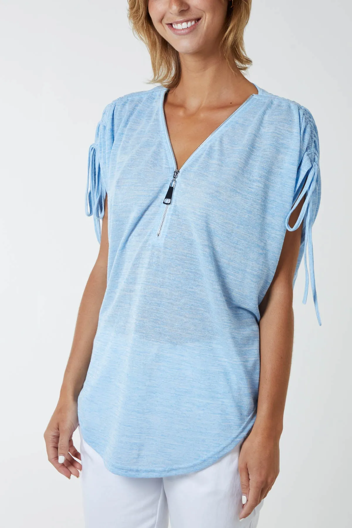 Front Zipper Shoulder Drawstring Top sold by Blue Vanilla