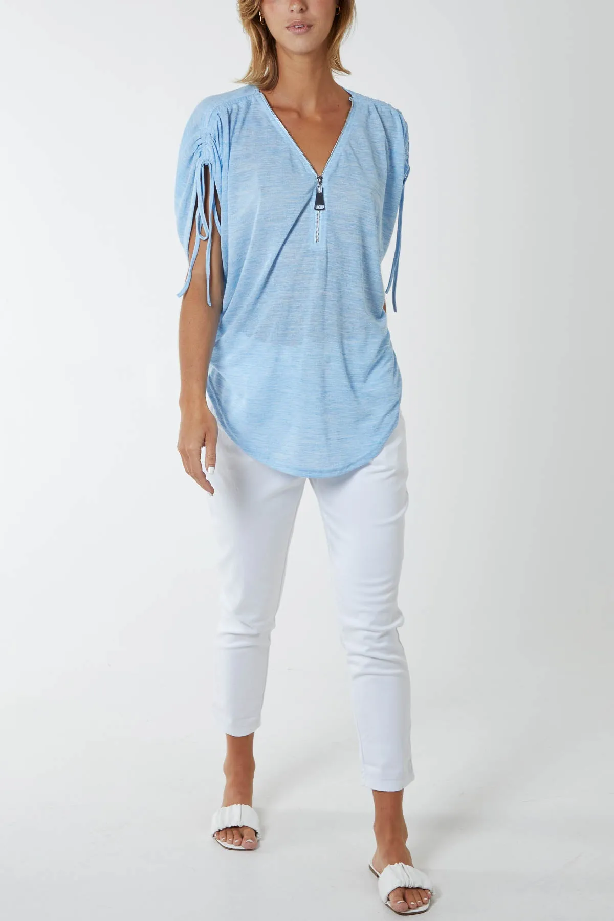 Front Zipper Shoulder Drawstring Top sold by Blue Vanilla product image thumbnail 2