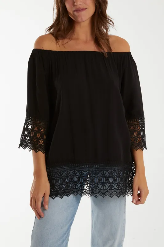 Crochet Detailed Bardot Top sold by Blue Vanilla