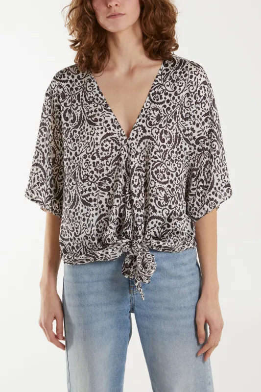 Tie Front V Neck Paisley Top sold by Blue Vanilla