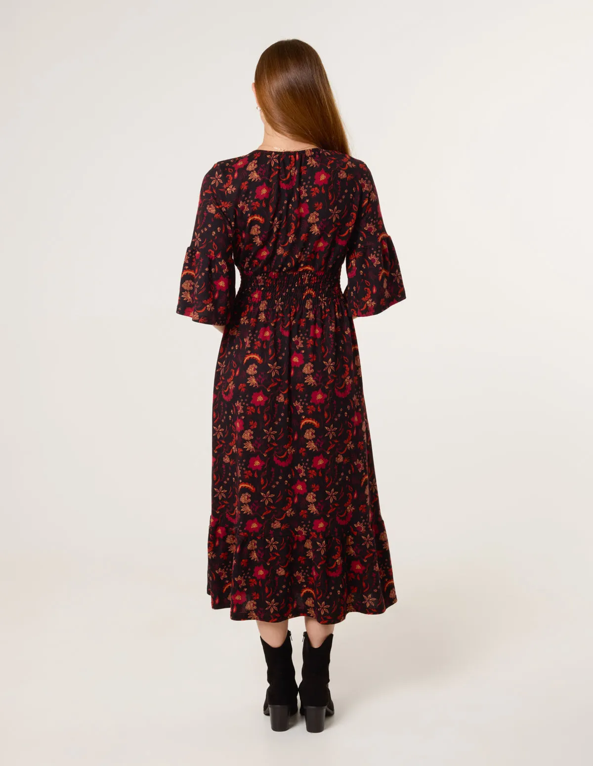 Paisley Shirred Waist V Neck Midi Dress sold by Blue Vanilla product image thumbnail 4