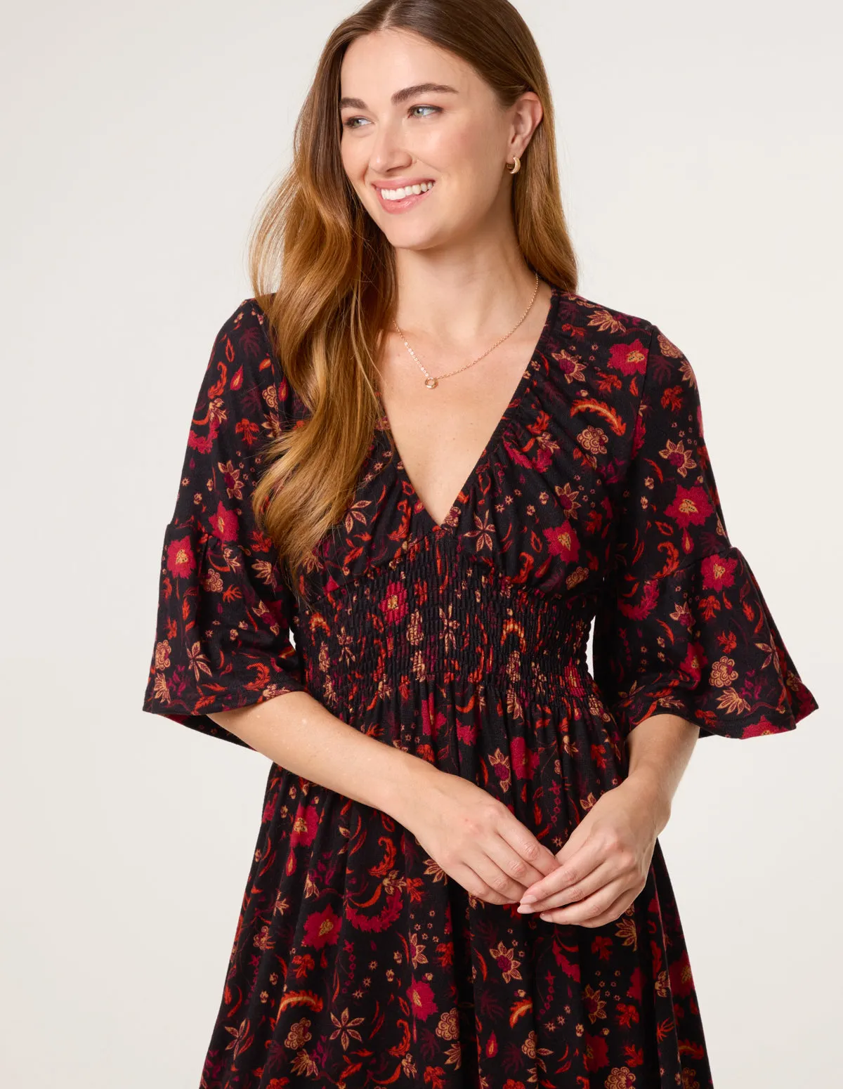 Paisley Shirred Waist V Neck Midi Dress sold by Blue Vanilla product image thumbnail 2