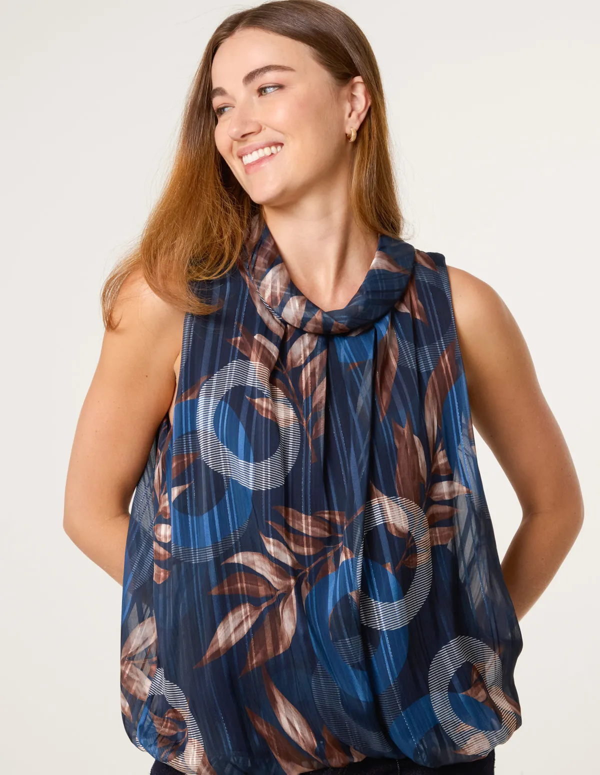 Sleeveless Cowl Neck Metallic Print Blouse sold by Blue Vanilla product image thumbnail 3